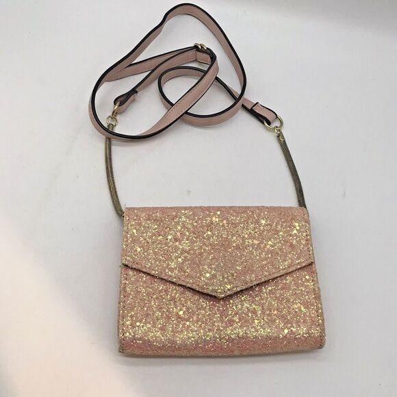 Madden Girl Pink Glitter Crossbody Bag Adjustable Strap Pockets Sparkly Evening - Picture 2 of 9